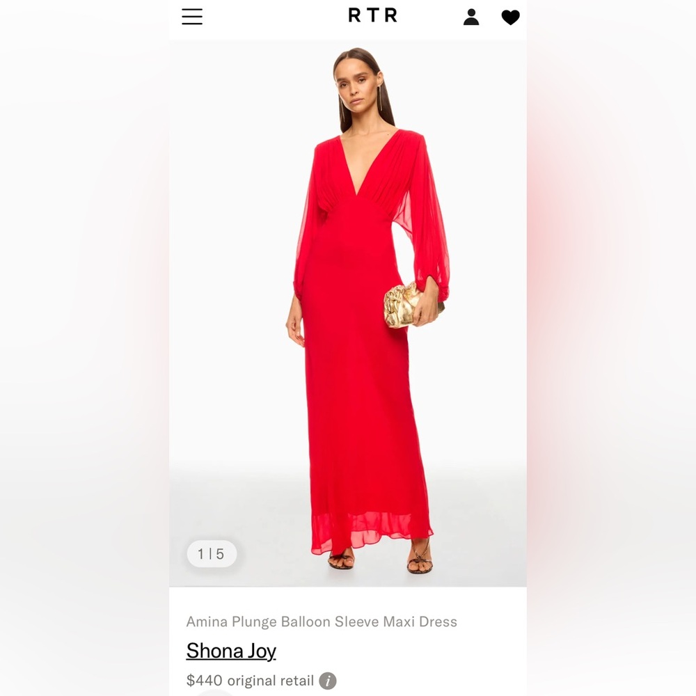 Shona Joy Amina Plunge Balloon Sleeve Red Maxi Dress - Picture 2 of 7